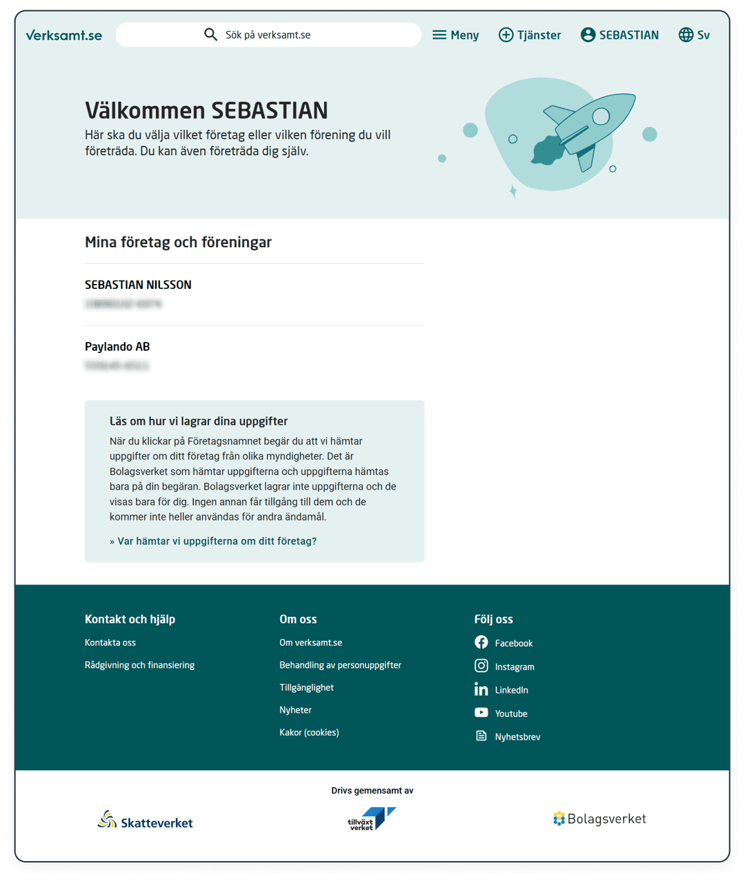 Efter inloggning, klicka på ditt företagsnamn. En skärm som denna kommer att visas.